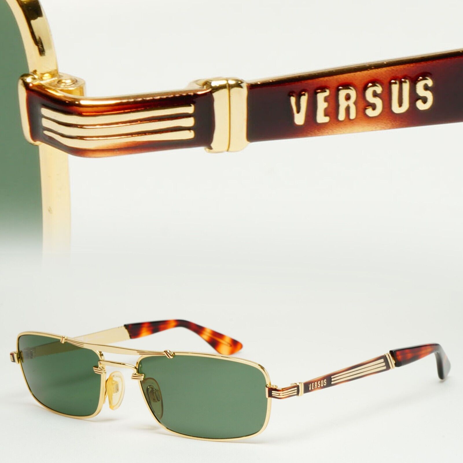Versus Sunglasses 1996 by Gianni Versace Vintage Rectangle Green MOD F06 COL 32M