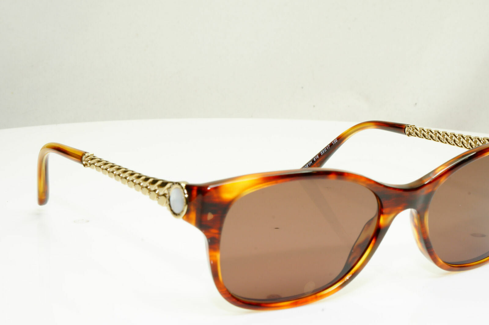 Bvlgari Gold Pearl Sunglasses Brown Rectangle Chain Womens 4081 816 30416