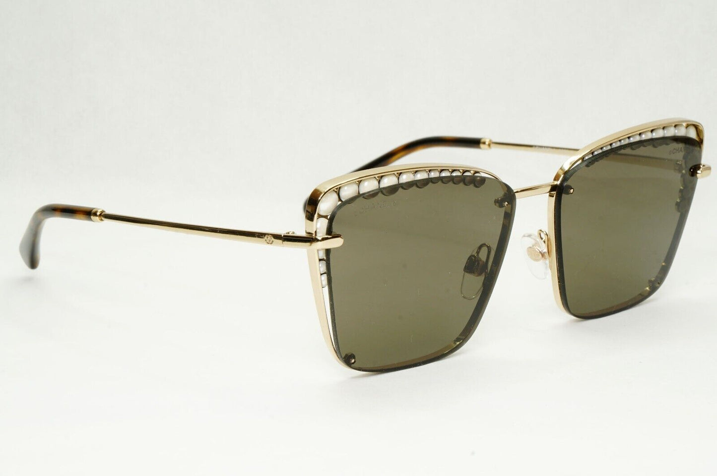 Chanel Sunglasses Gold Pearl Square Metal Pale Brown Green 4235-H C395/S7 041223