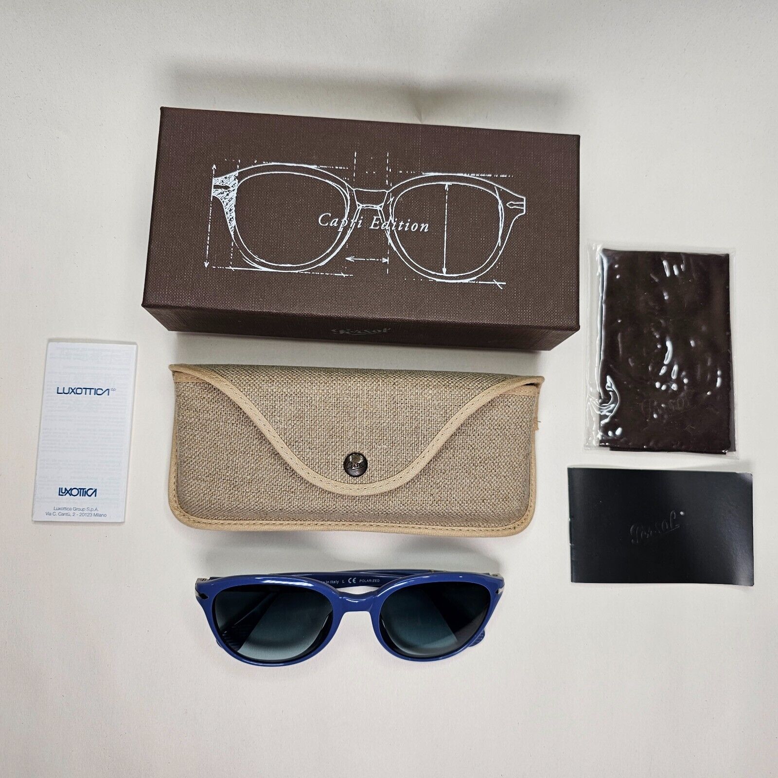 Persol Sunglasses 2012 Capri Blue Polarised Gradient Silver 3025-S 962/S3 53mm