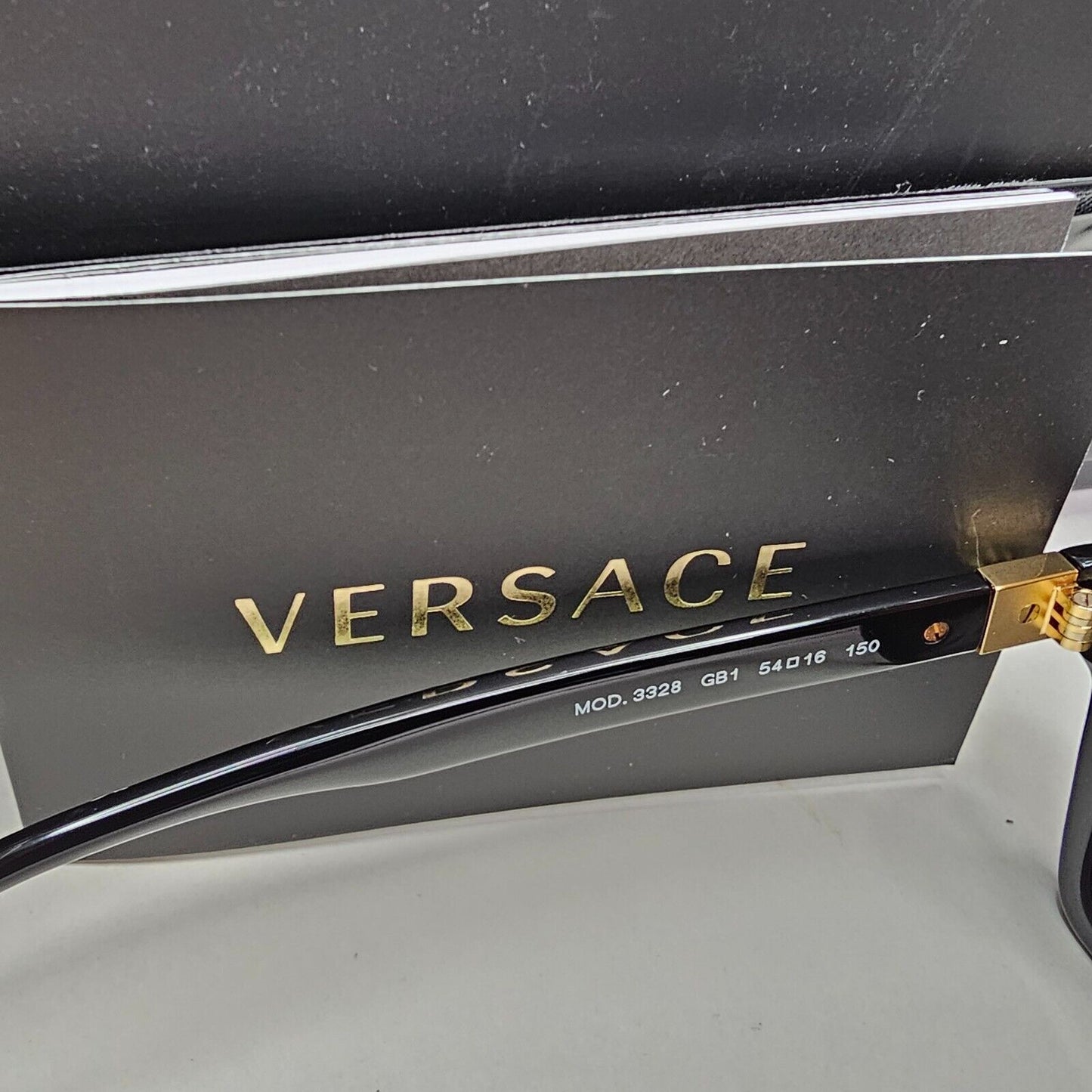 Versace Sunglasses Black Square Glossy Gold Medusa MOD VE 3328 GB1 54mm