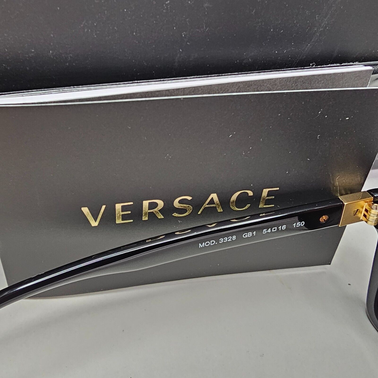 Versace Sunglasses Black Square Glossy Gold Medusa MOD VE 3328 GB1 54mm