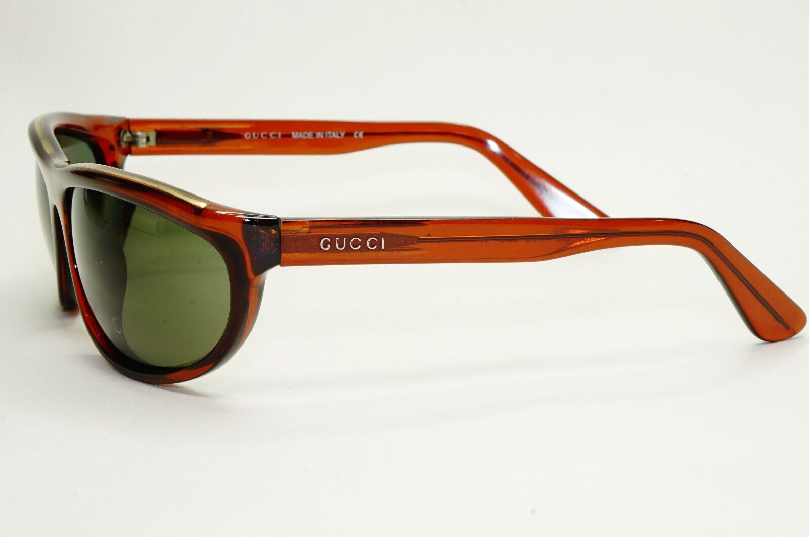 Gucci Sunglasses 1997 Vintage Glass Lens Brown Green Wrap GG 1164/S 5MB 050824