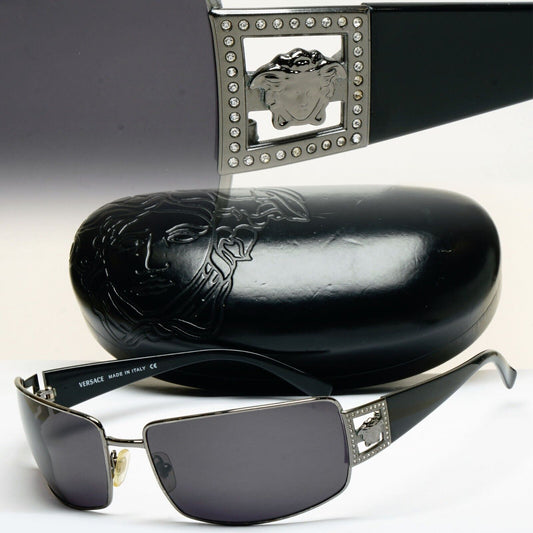 Versace Sunglasses 2004 Vintage Black Gunmetal Wrap MOD 2032-B 1001/11 180125