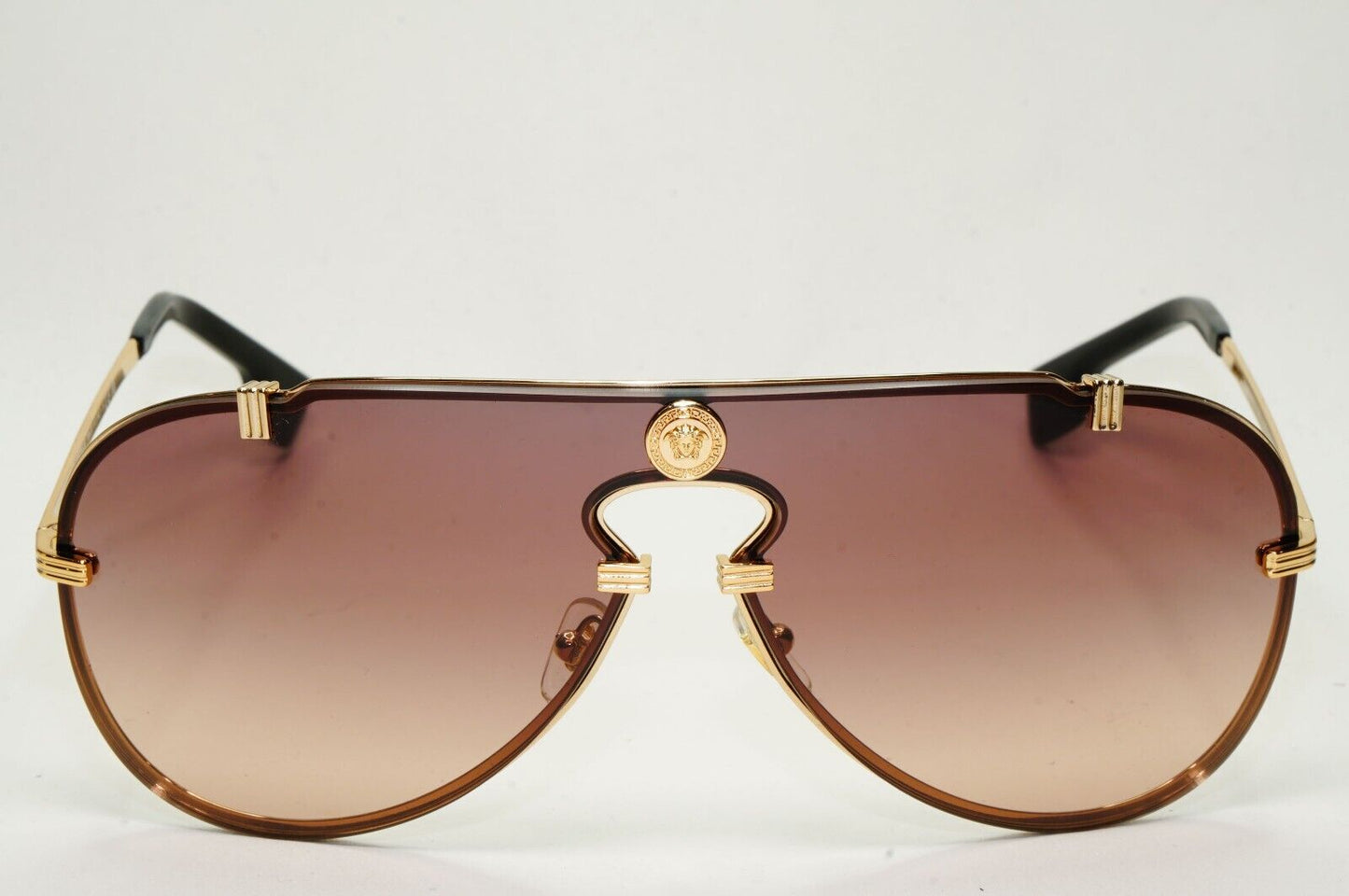 Versace Sunglasses Gold Brown Gradient Medusa Pilot Shield MOD VE 2243 1002/13