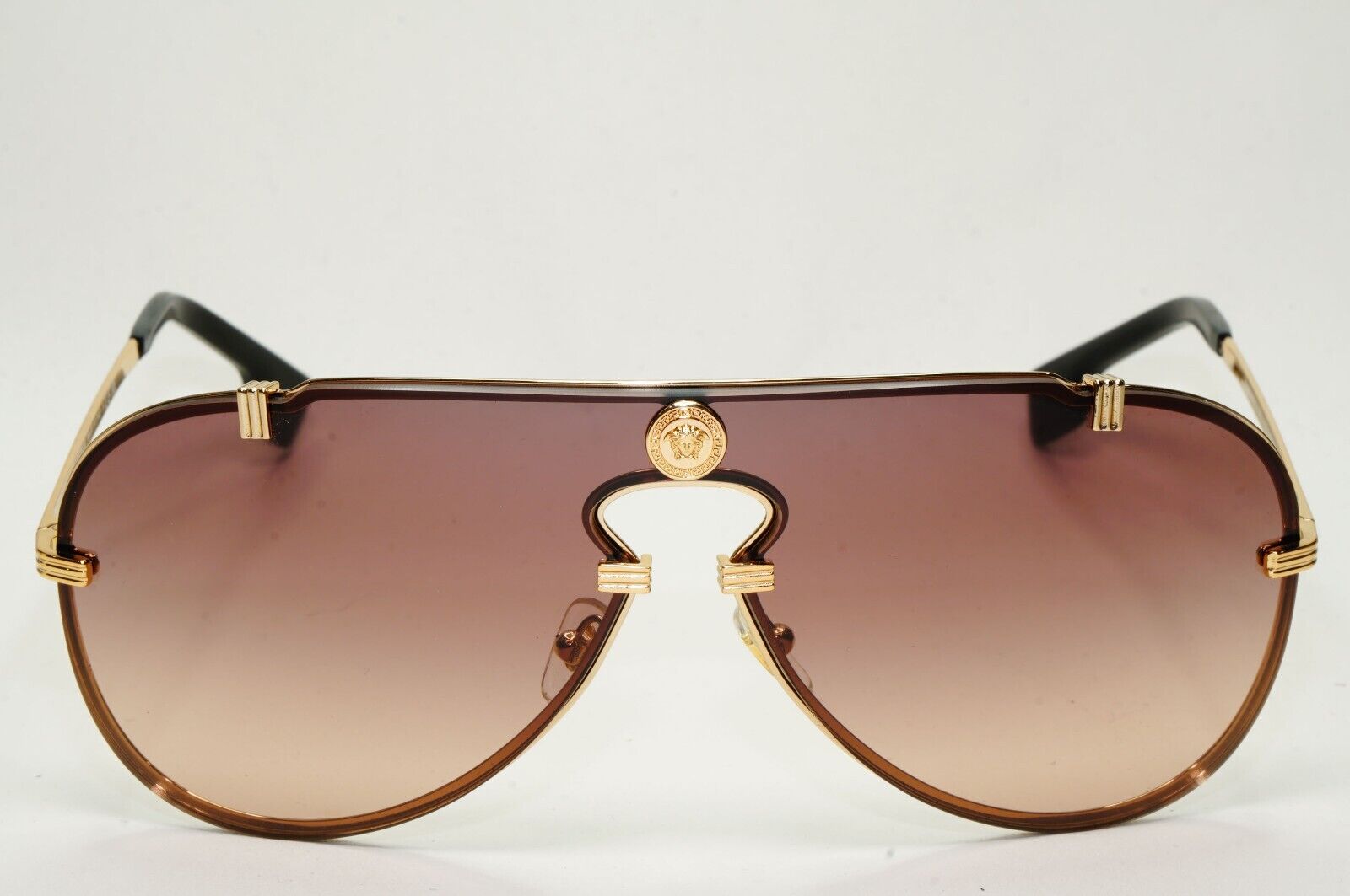 Versace Sunglasses Gold Brown Gradient Medusa Pilot Shield MOD VE 2243 1002/13