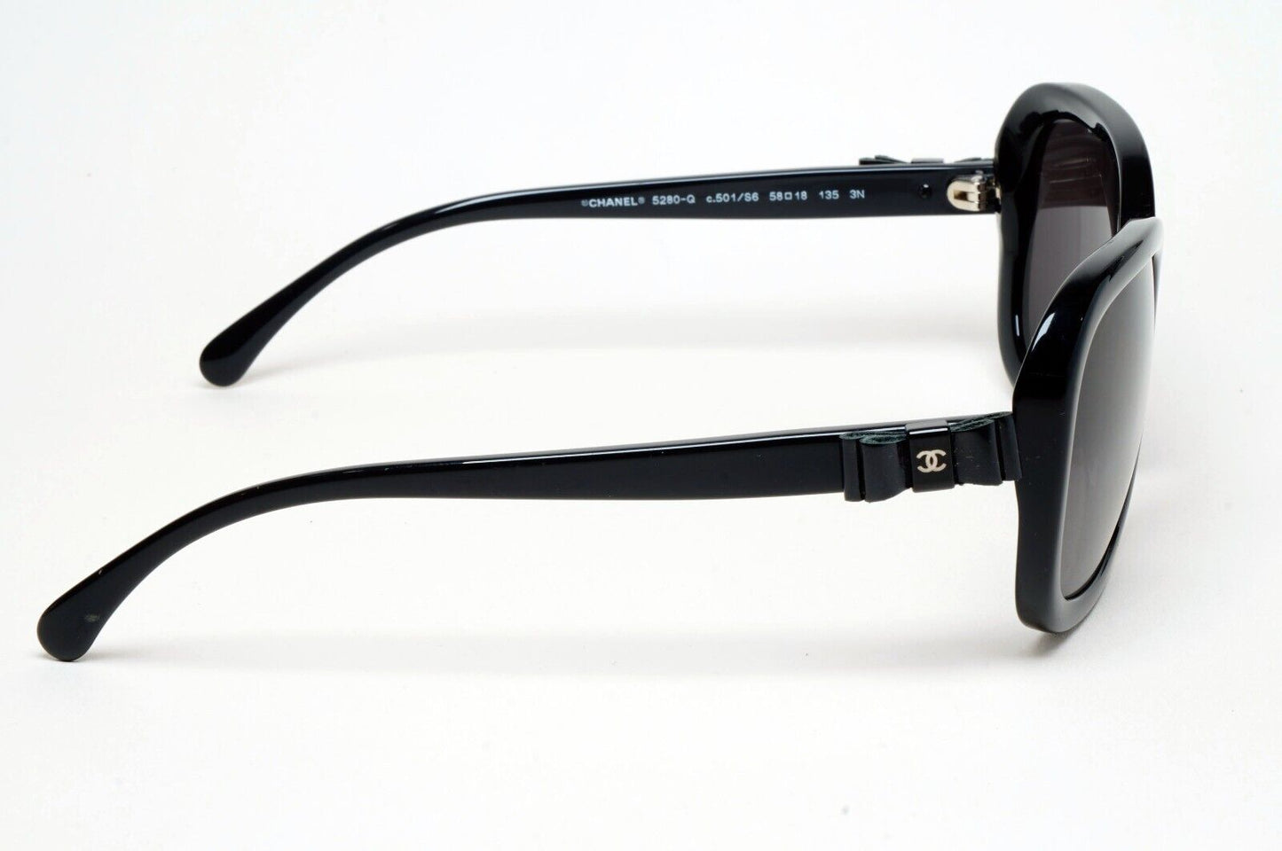 Chanel Sunglasses Leather Bow Black Glossy Square 5280-Q c501/S6 261124