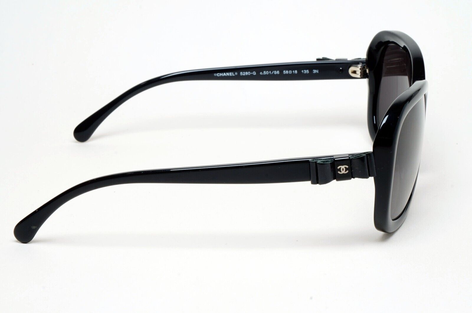 Chanel Sunglasses Leather Bow Black Glossy Square 5280-Q c501/S6 261124
