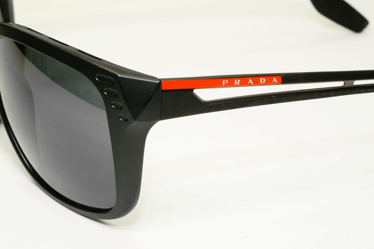 Prada Black Sunglasses Square Mens Designer Sport SPS 03T 1BO-5S0 Red Stripe