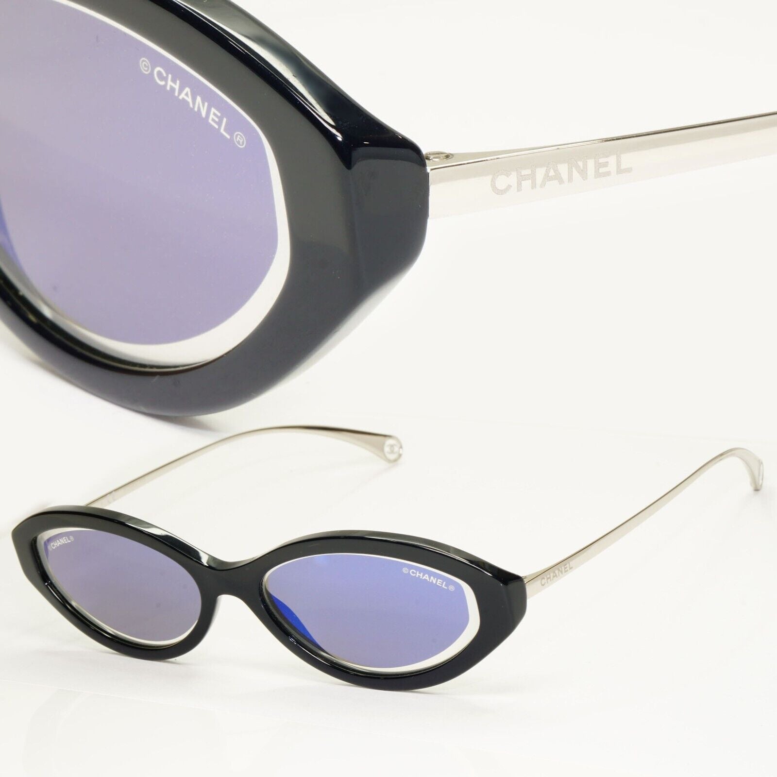 Chanel 2020 Sunglasses Dark Blue Mirror Silver Slim Rectangle 5424 c.1462/ED [A]