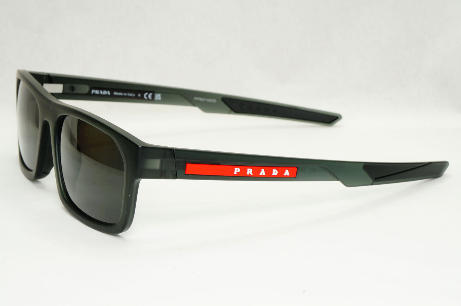 Prada Sunglasses Black Transparent Square Red Stripe PS08OV VPS 08O 13C-1O1 55mm