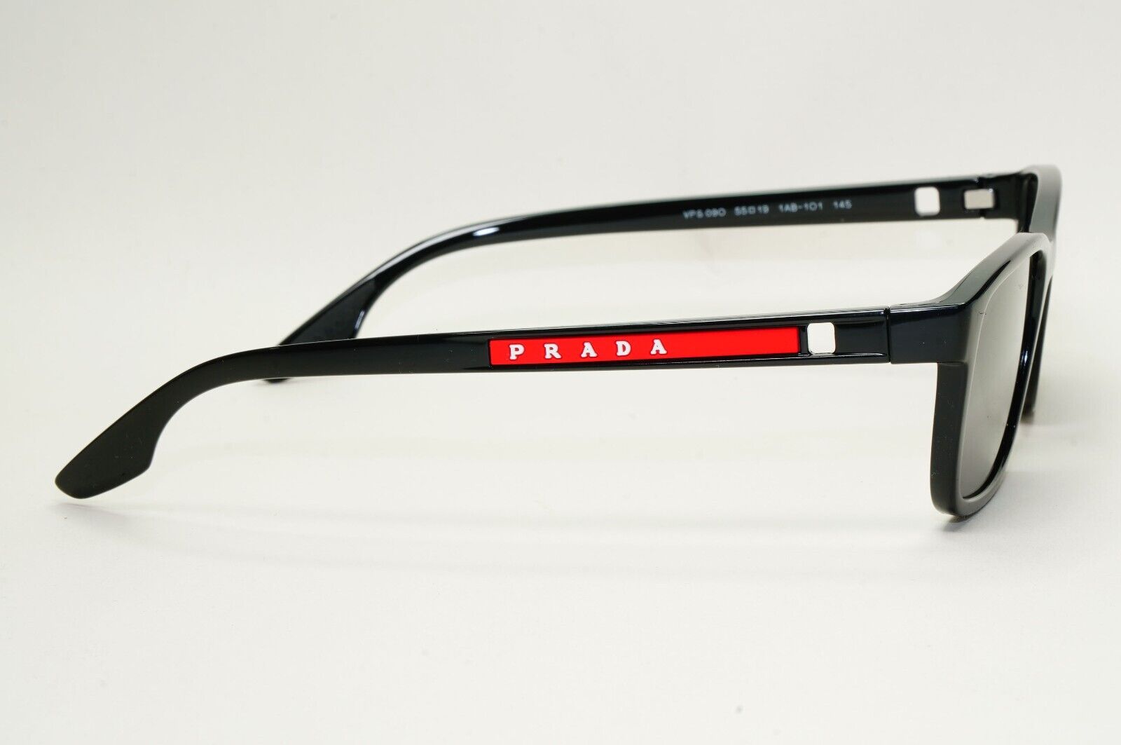 Prada Sunglasses Black Glossy Square Red Linea Rossa PS09OV VPS 09O 1AB-1O1 55mm