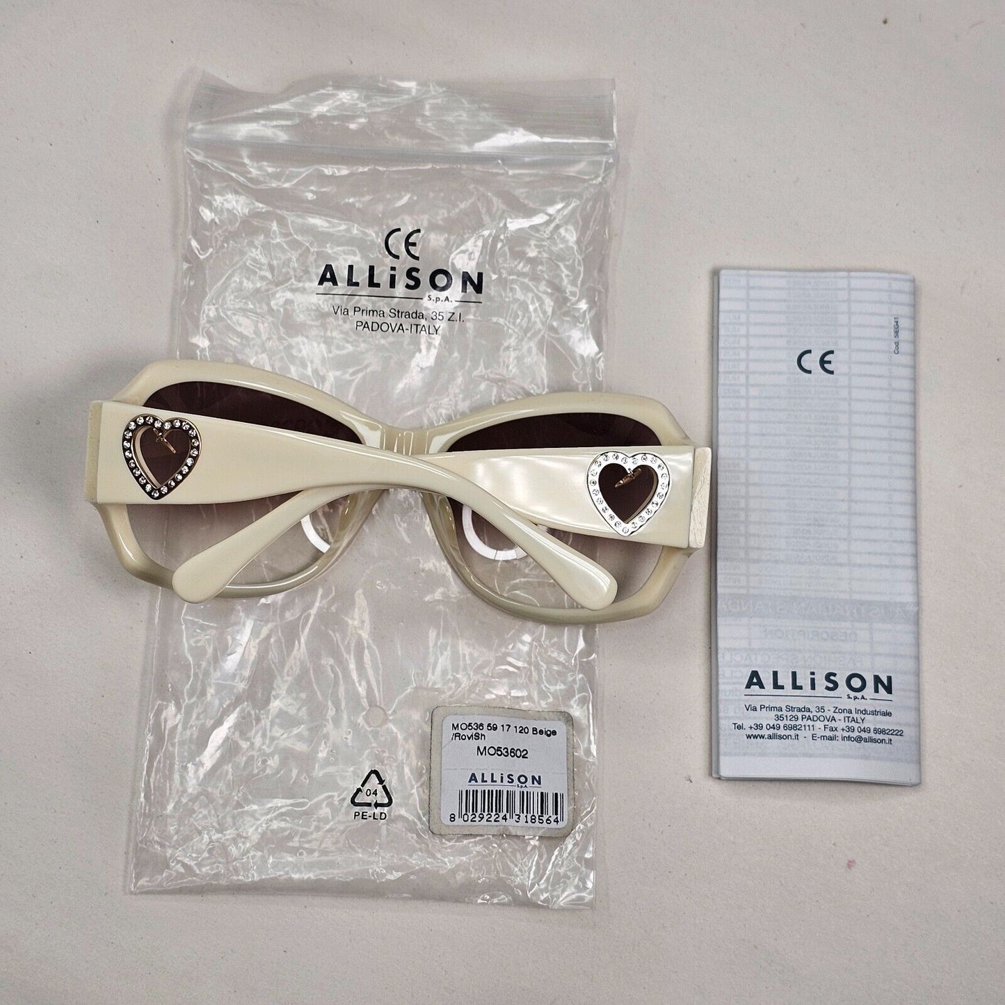 Moschino Sunglasses 2005 Vintage White Cream Brown Gold Heart MO536 02 101124