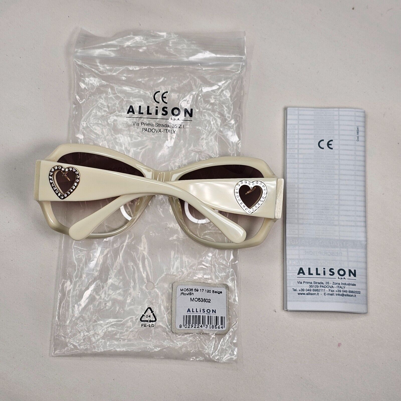 Moschino Sunglasses 2005 Vintage White Cream Brown Gold Heart MO536 02 101124