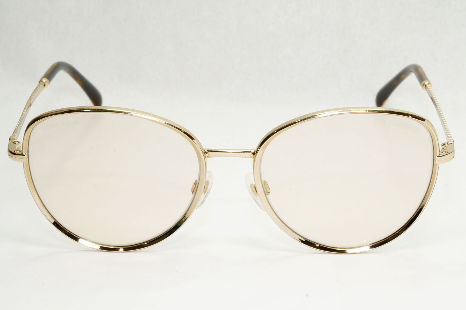 Chanel Sunglasses Gold Brown Square Metal Chain 2182-S c.395 54mm Cat 1
