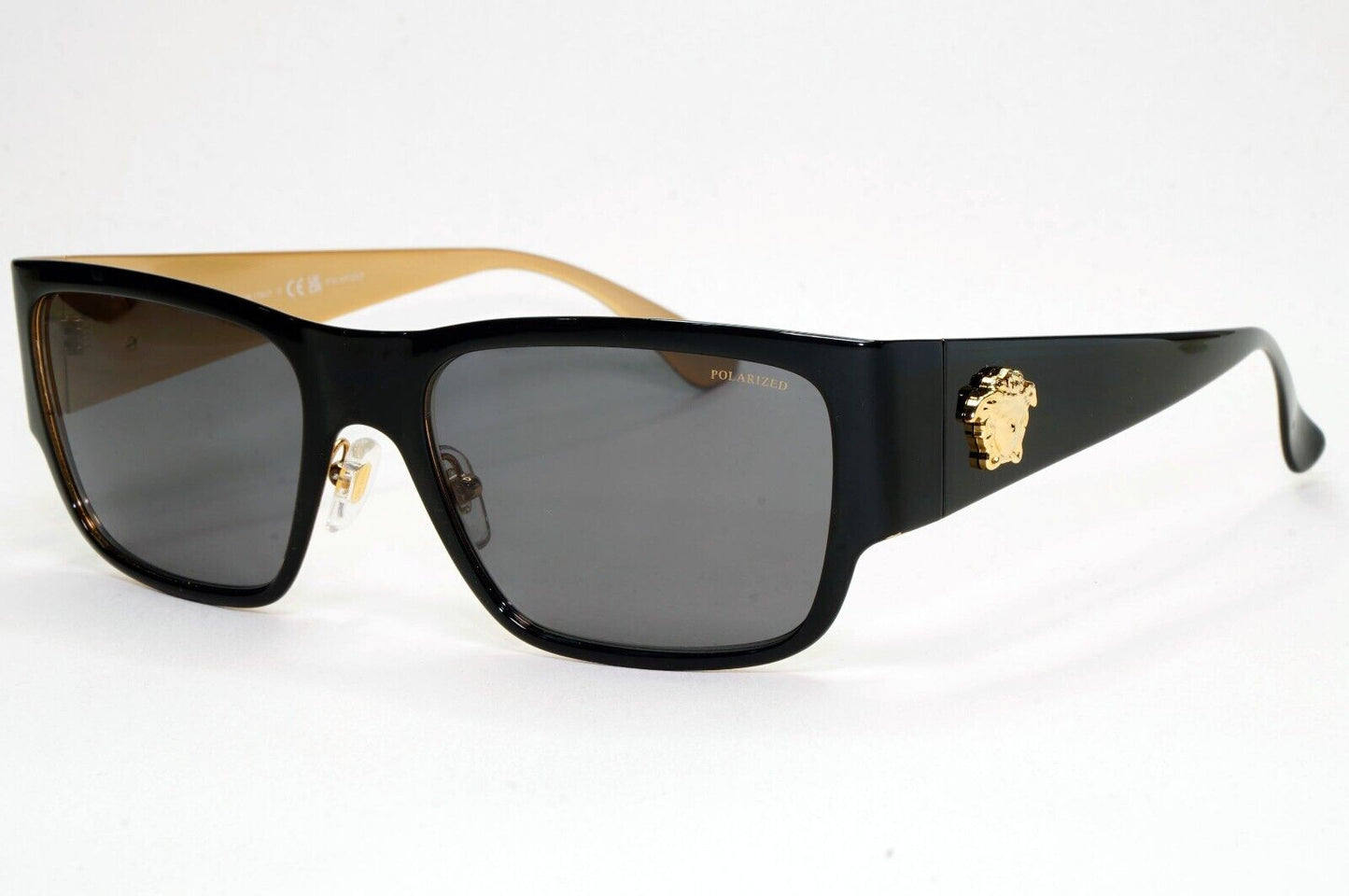 Versace Sunglasses Black Polarised Gold Medusa Square Metal MOD VE 2262 1433/81