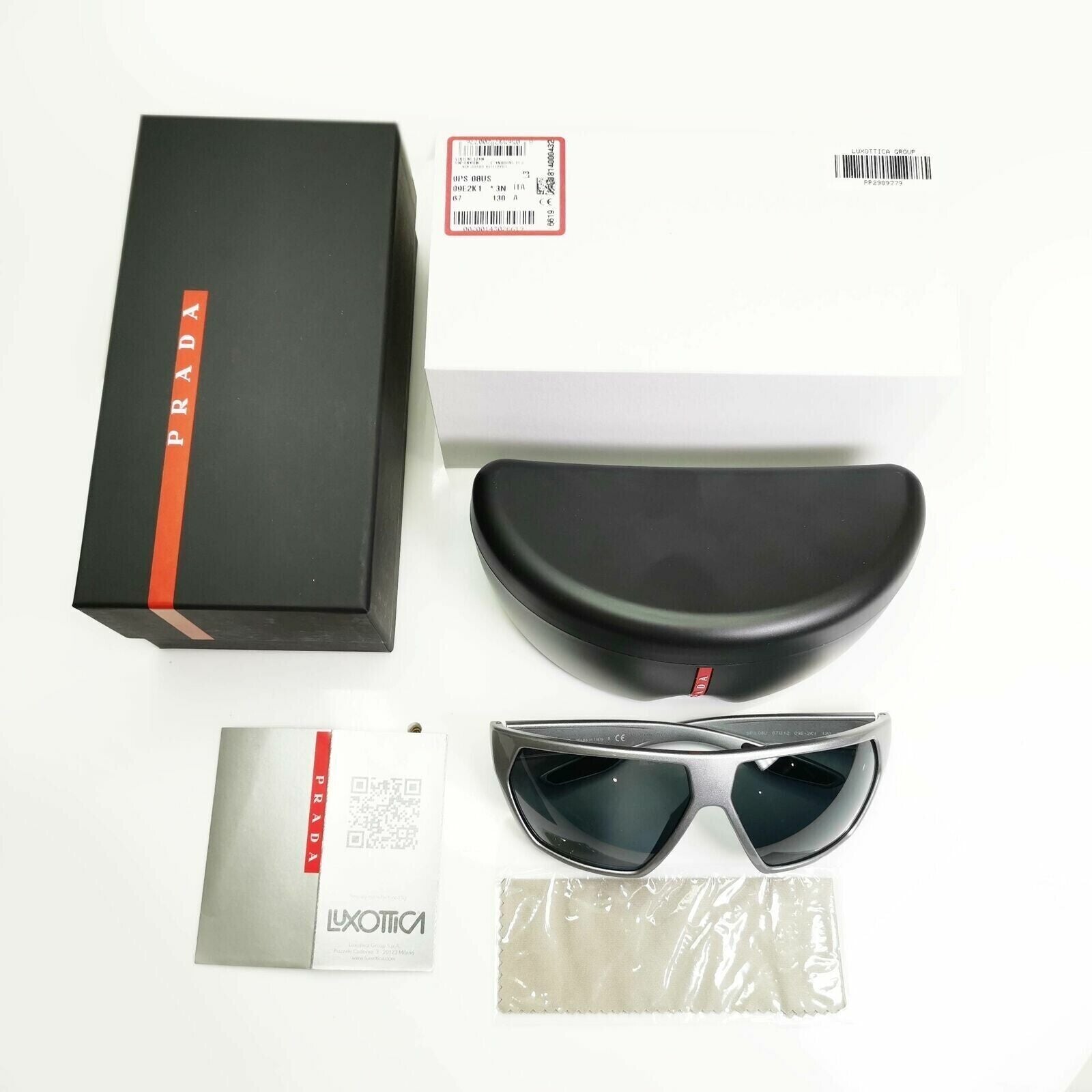 Prada Grey Metallic Black Large Mens Sunglasses SPS 08U 09E-2K1 Red [a] 39033