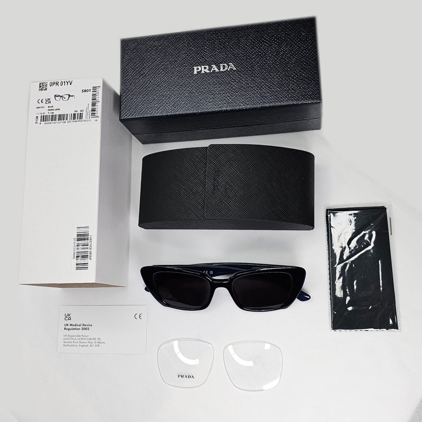 Prada Sunglasses Black Dark Blue Square Glossy PR01YV VPR 01Y 08V-1O1 51mm