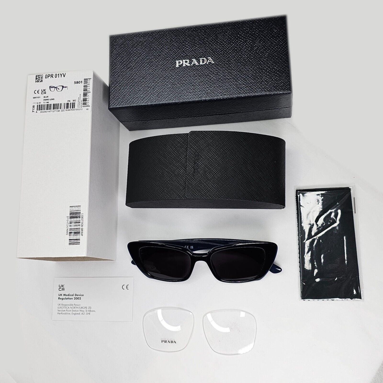 Prada Sunglasses Black Dark Blue Square Glossy PR01YV VPR 01Y 08V-1O1 51mm