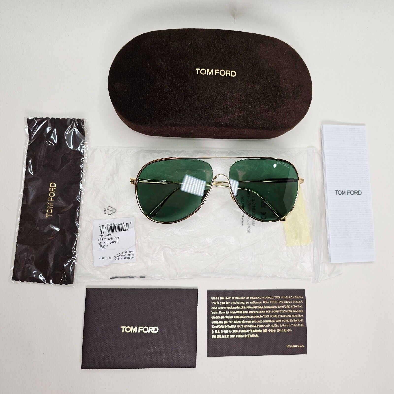 Tom Ford Sunglasses Alec Gold Green Metal Pilot Large FT0824 TF 824 30N 62mm