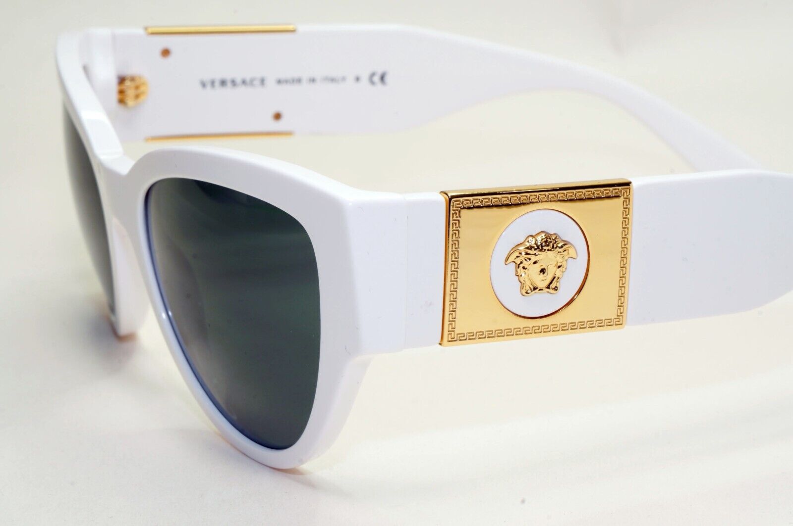 Versace Sunglasses White Gold Medusa Cat Eye Black Dark Grey MOD VE 4398 314/87