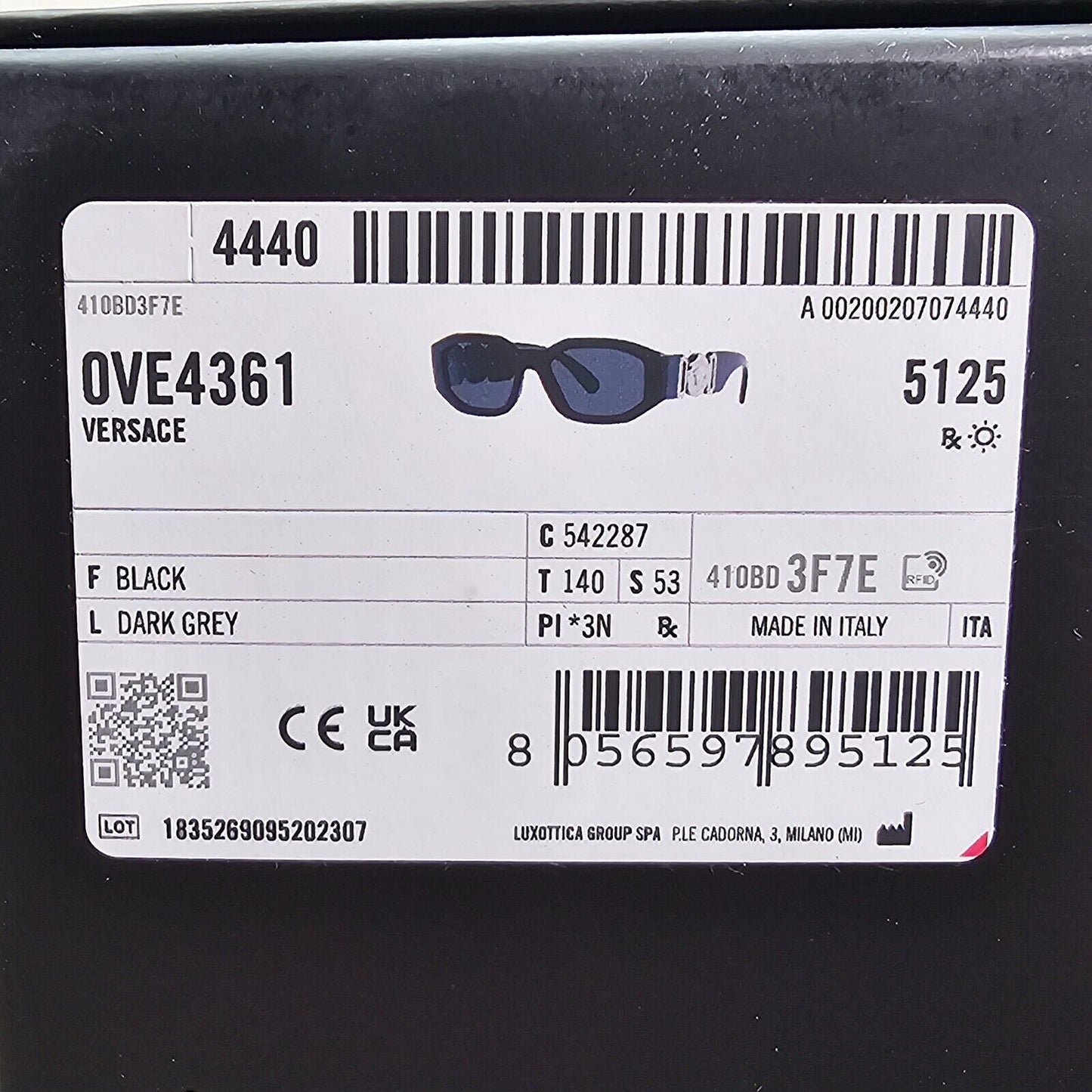 Versace Sunglasses Black Silver Medusa Grey Biggie MOD VE 4361 5422/87 53mm