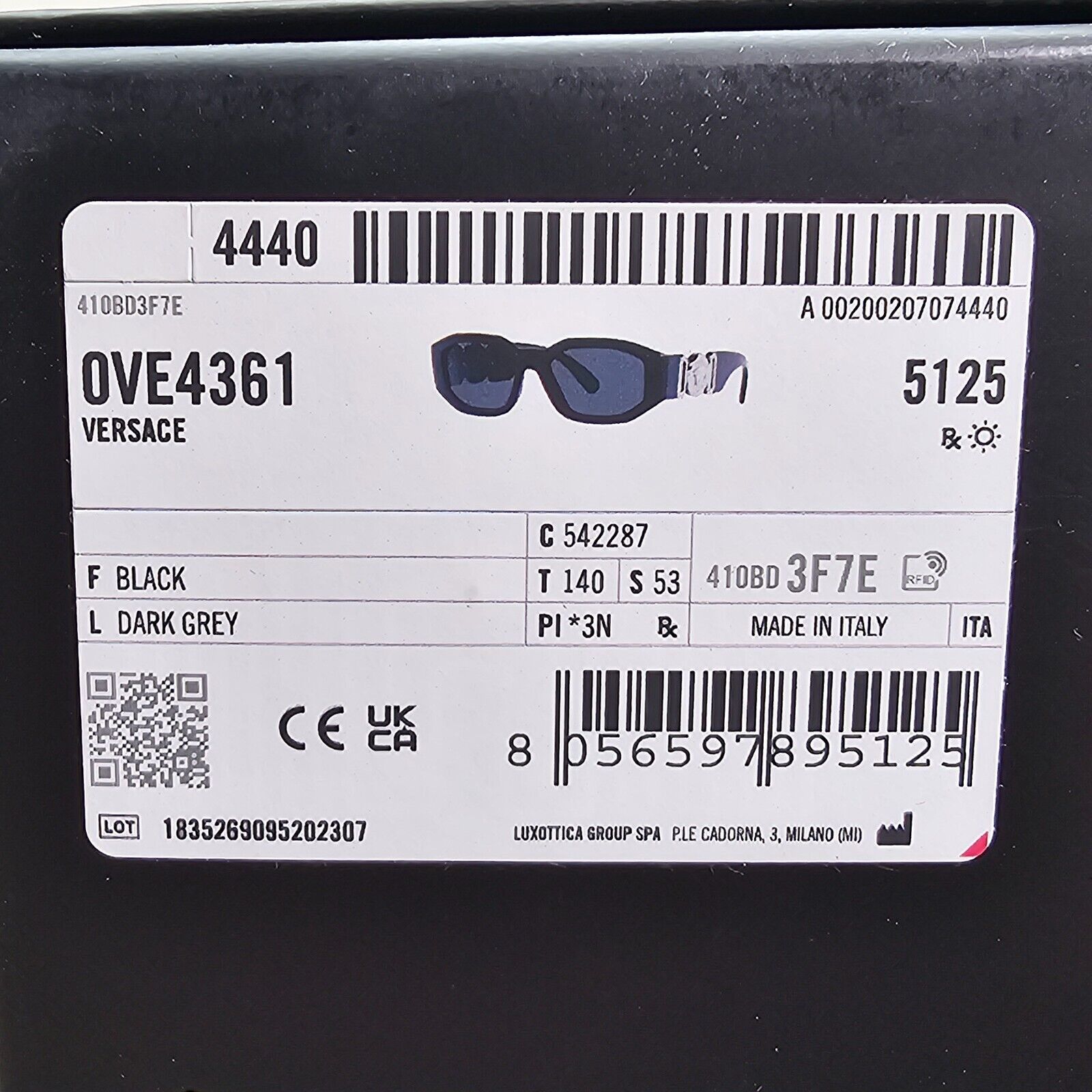 Versace Sunglasses Black Silver Medusa Grey Biggie MOD VE 4361 5422/87 53mm