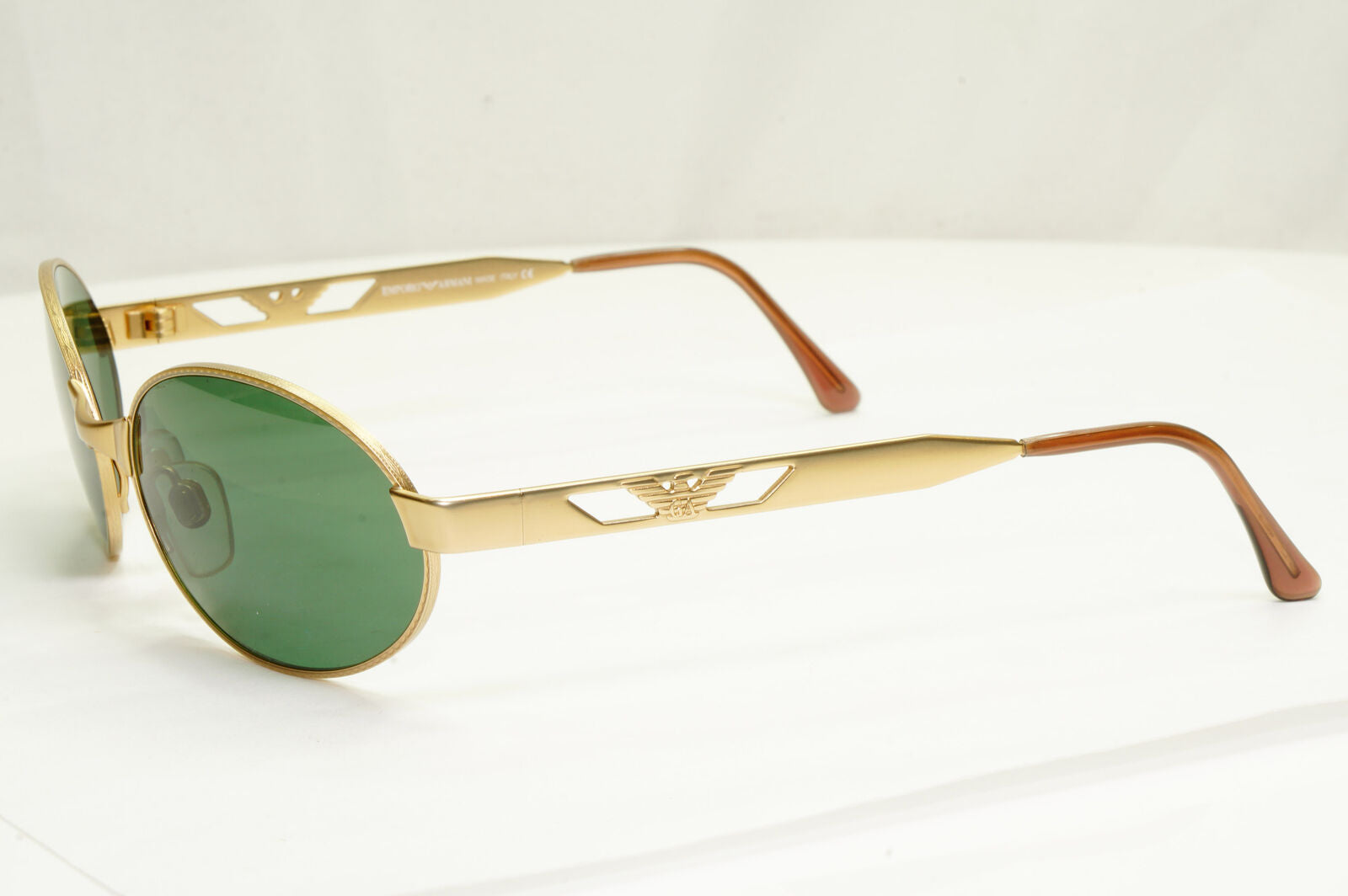 Emporio Armani 1997 Vintage Gold Sunglasses Oval Metal Green Eagle 052-S 904