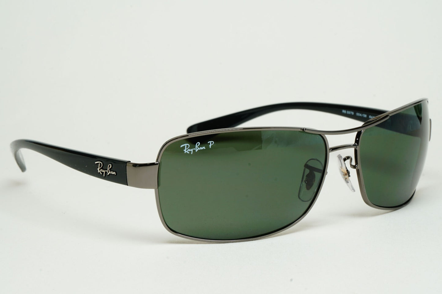 Ray-Ban Sunglasses Polarized Dark Green Gunmetal Wrap Navigator RB 3379 004/58