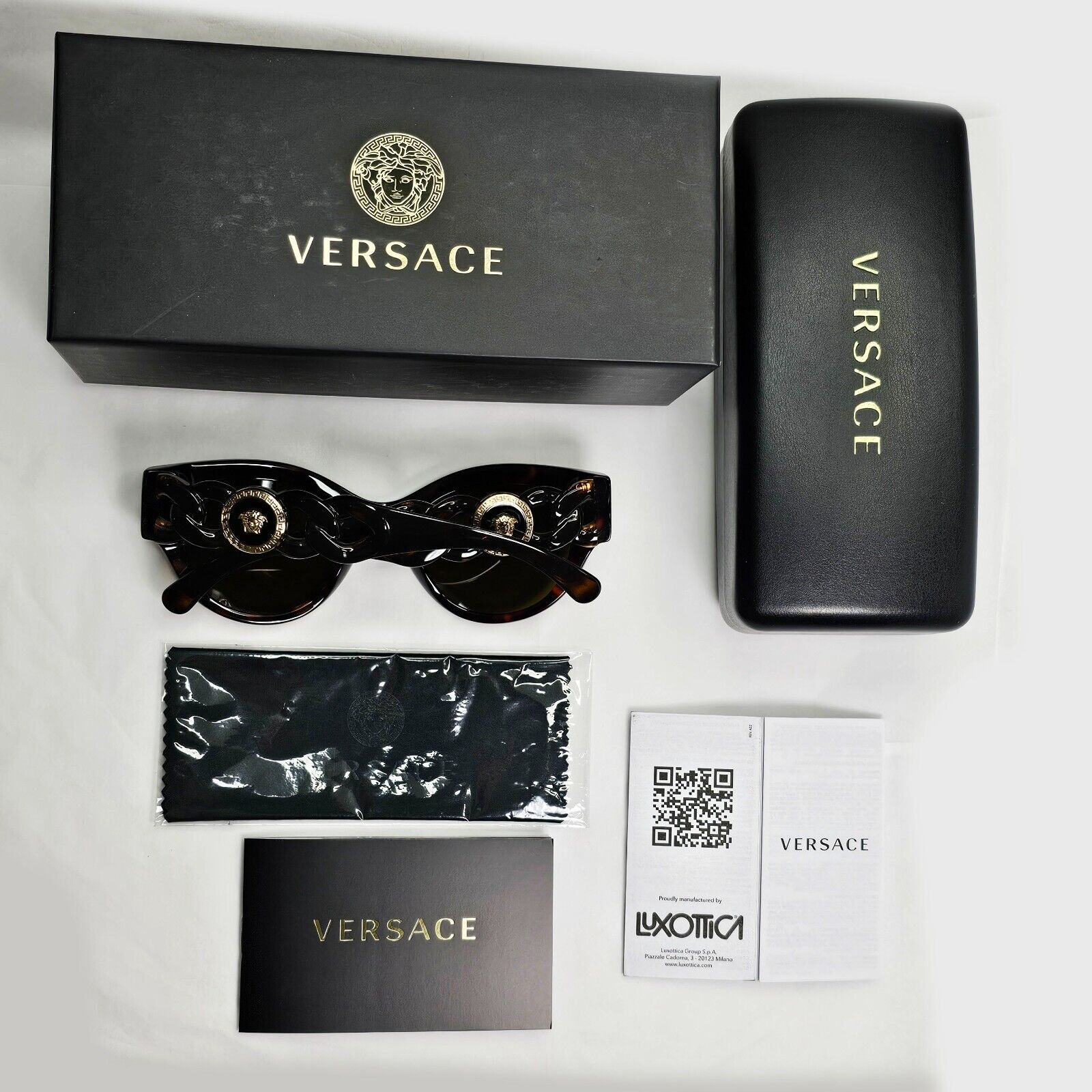 Versace Sunglasses Chain Dark Brown Tortoise Medusa Gold MOD VE 4408 108/73 52mm
