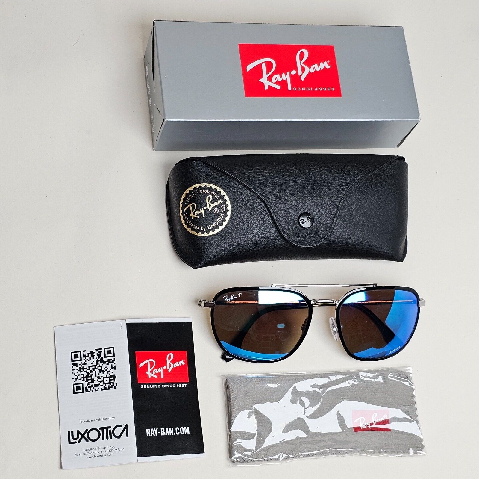 Ray-Ban Sunglasses Chromance Blue Mirror Polarized Black RB 3708 9144/4L 59mm