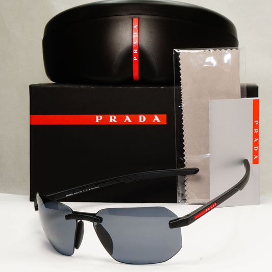 Prada Sunglasses Polarized Wrap Rimless Black PS09WS SPS 09W DG0-02G 62mm