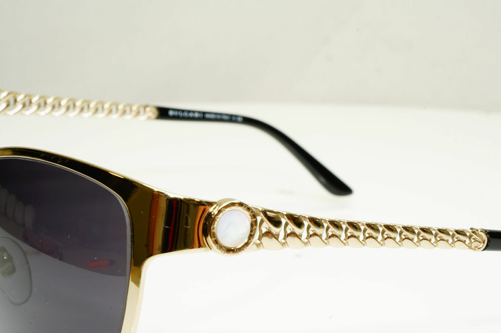 Bvlgari Sunglasses Pearl Gold Chain Black Metal Square Women 6070-H 278/8H 30617