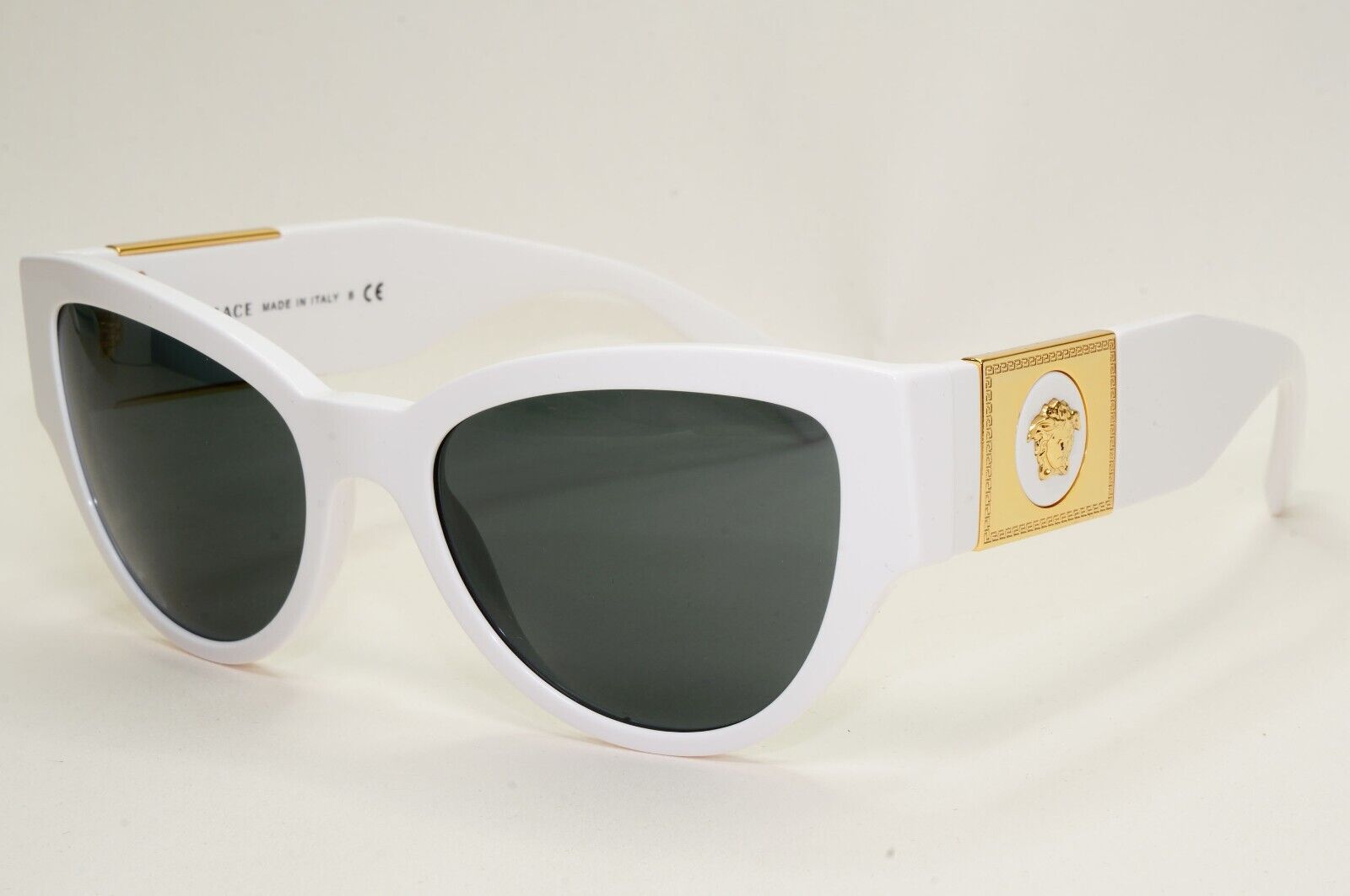 Versace Sunglasses White Gold Medusa Cat Eye Black Dark Grey MOD VE 4398 314/87