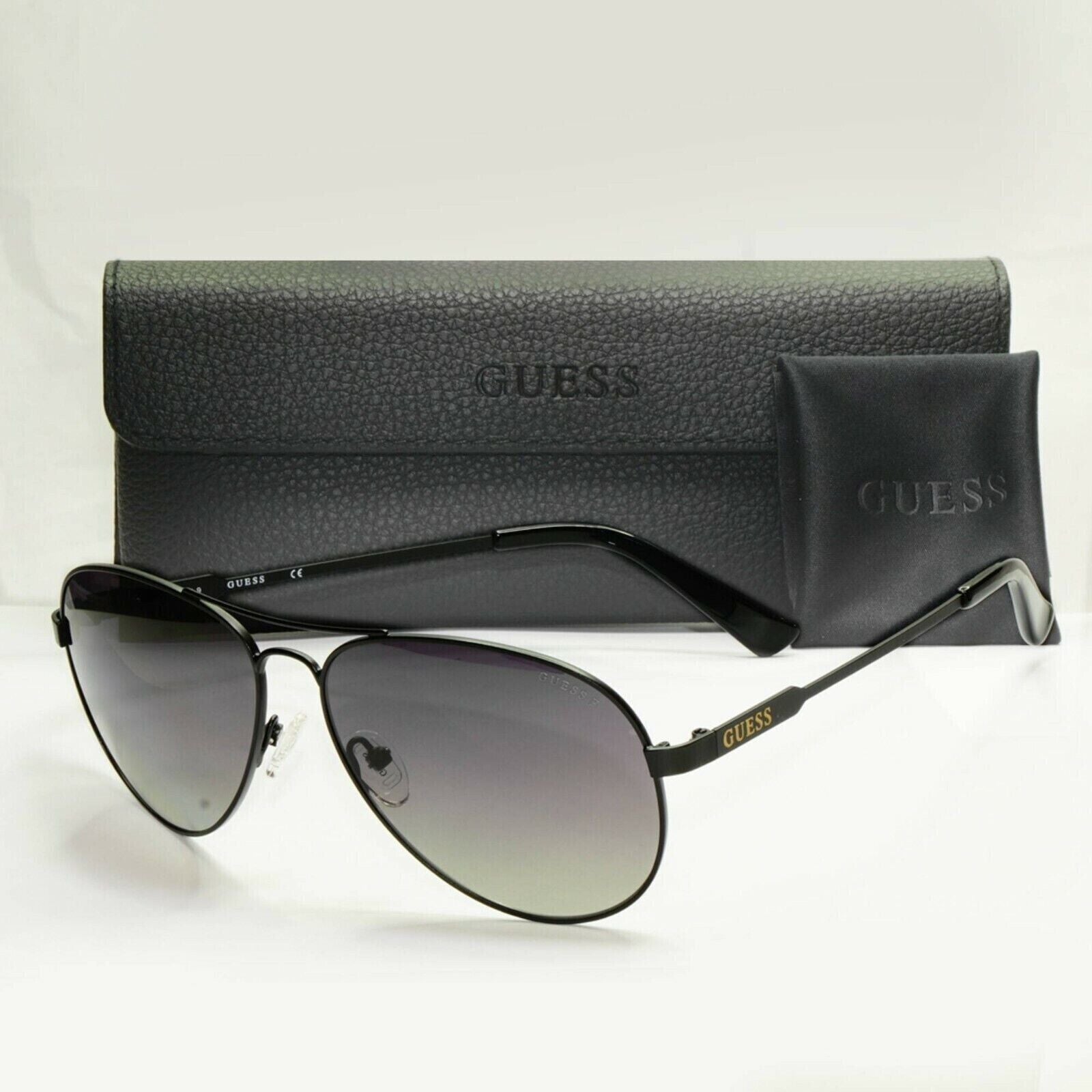Guess Sunglasses Polarized Black Mens Designer Smoke Pilot GU 7664 02D [b] 38977