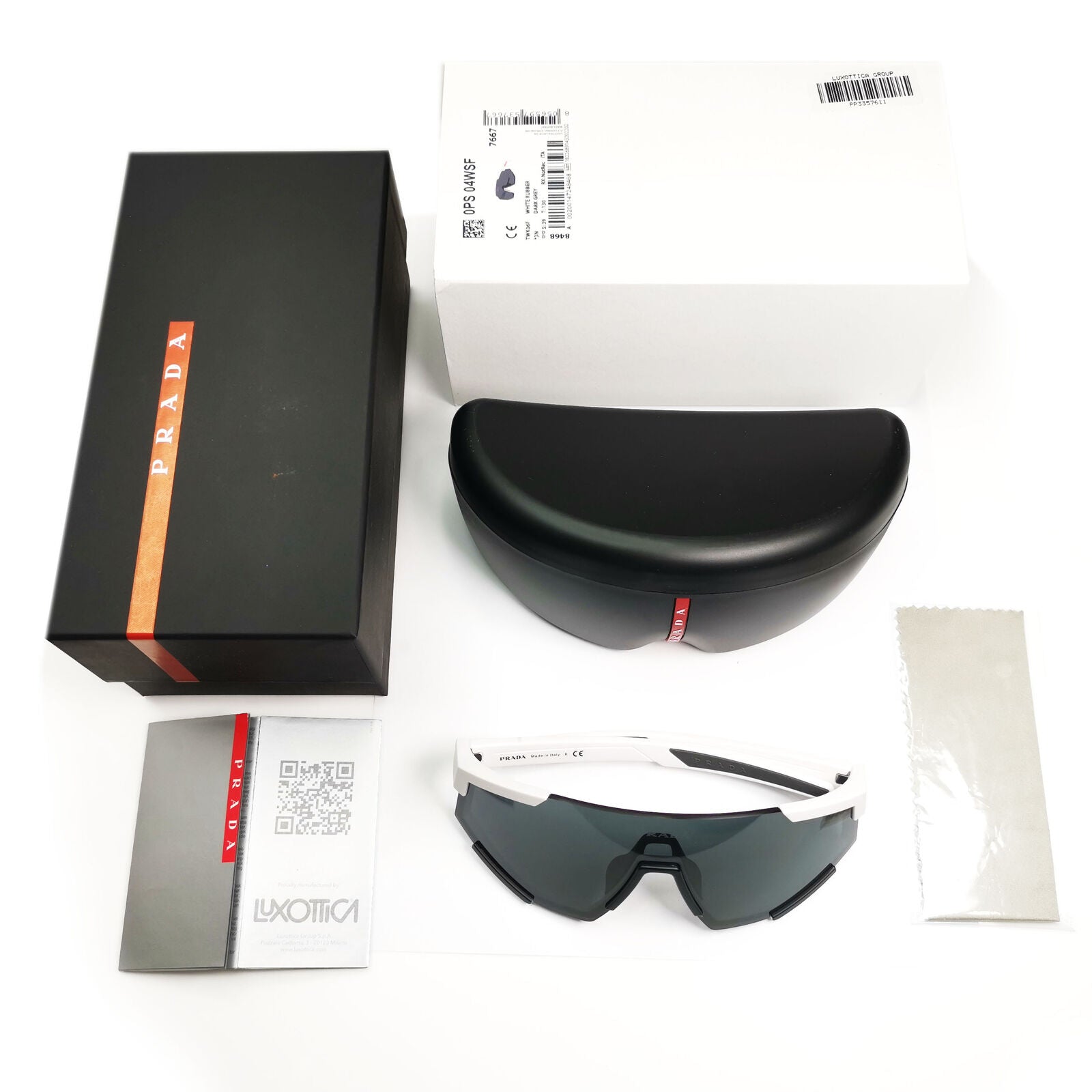 Prada Shield Black Sunglasses White Visor Red Stripe Mens SPS 04W TWK-06F PS04WS