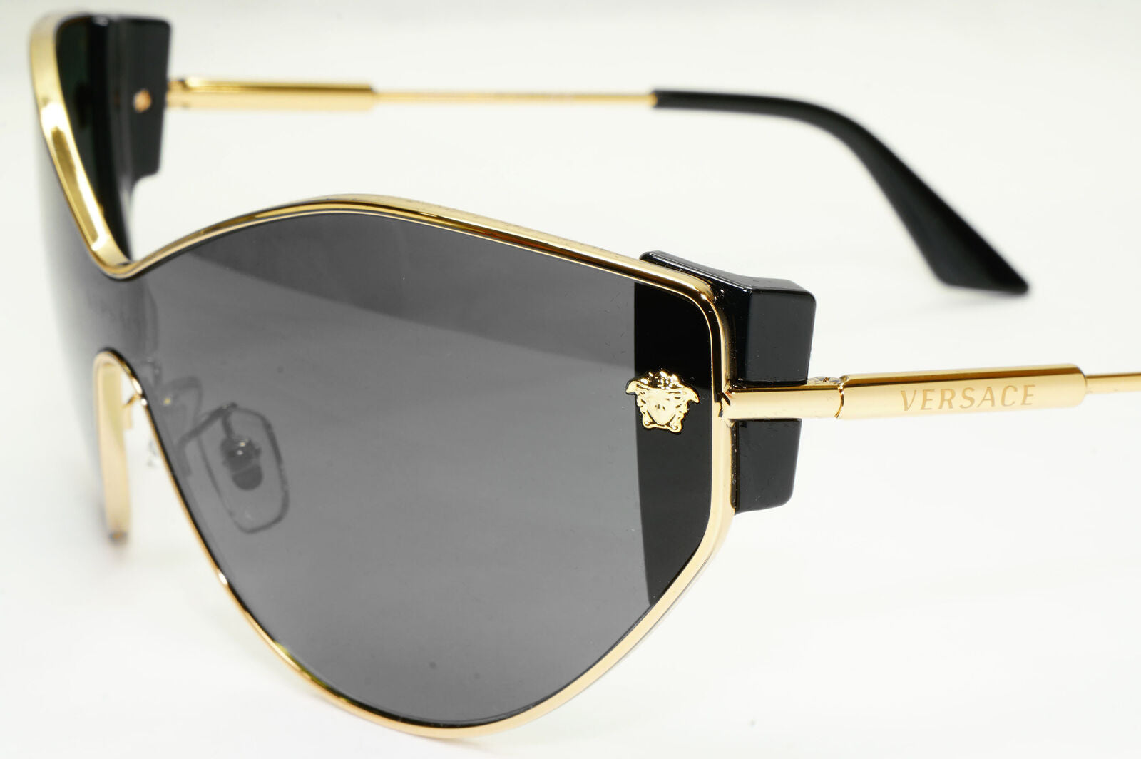 Versace Sunglasses Black Shield Gold Medusa Visor MOD 2239 1002/87