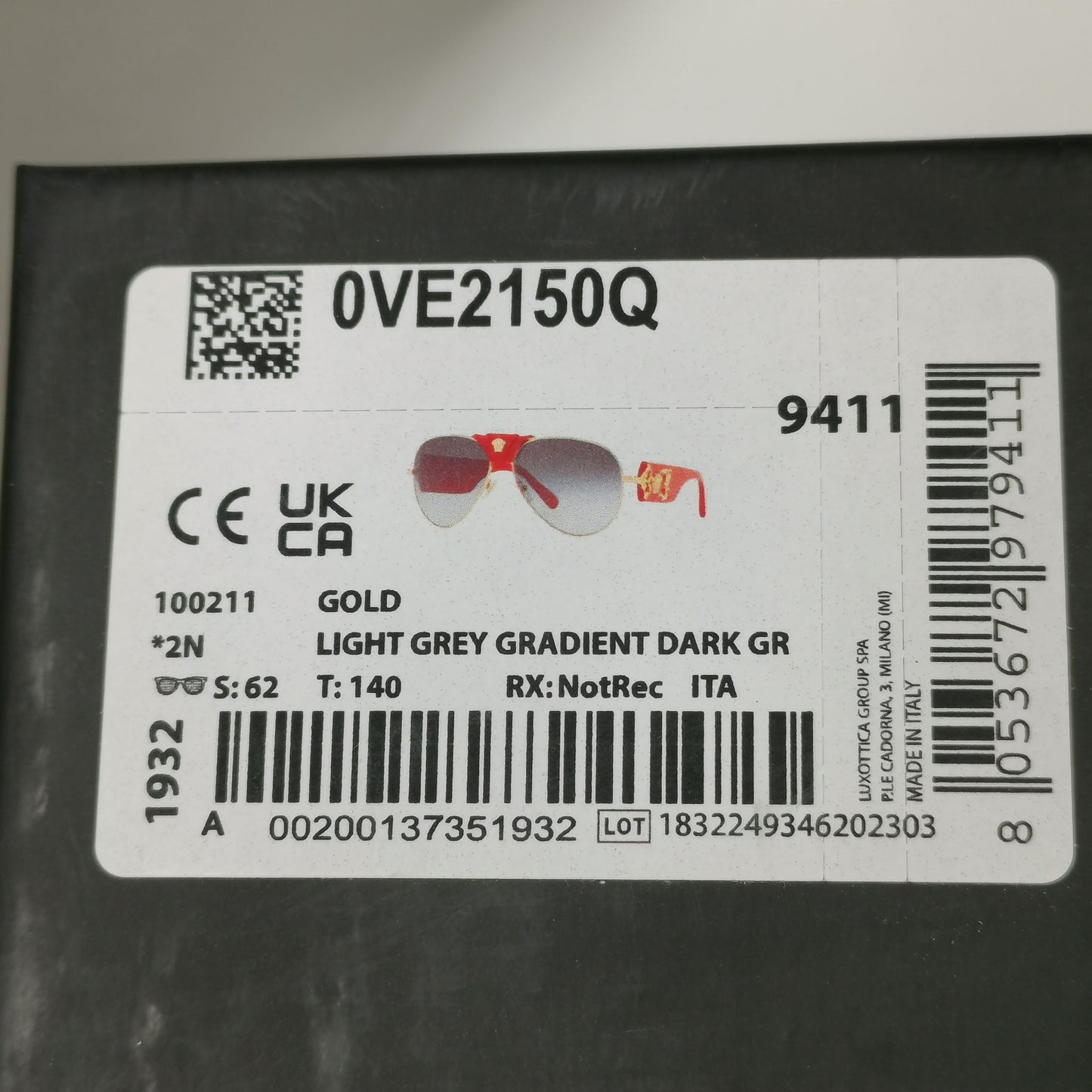 Versace Sunglasses Red Gold Grey Gradient Medusa Pilot MOD VE 2150-Q 1002/11 VV
