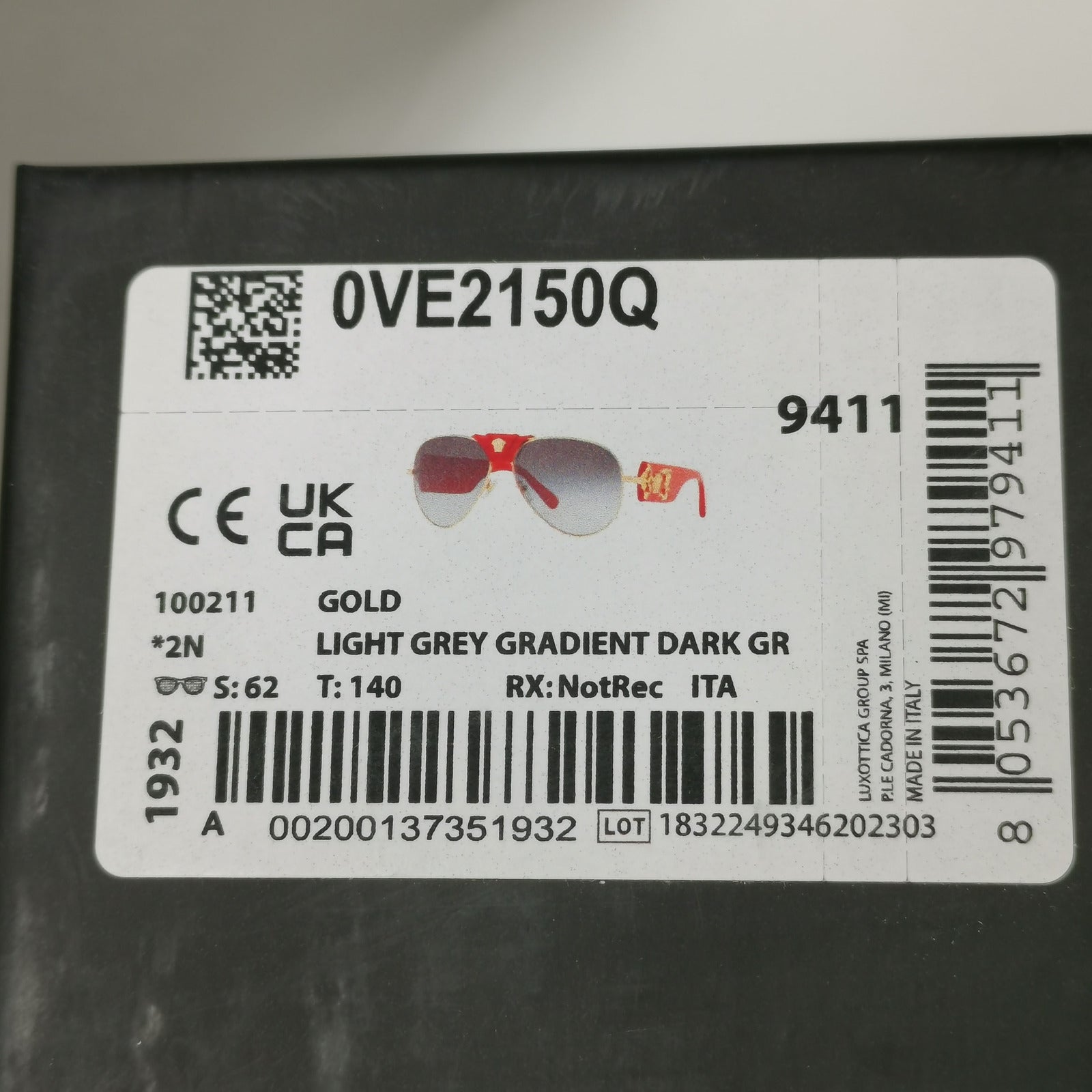 Versace Sunglasses Red Gold Grey Gradient Medusa Pilot MOD VE 2150-Q 1002/11 VV