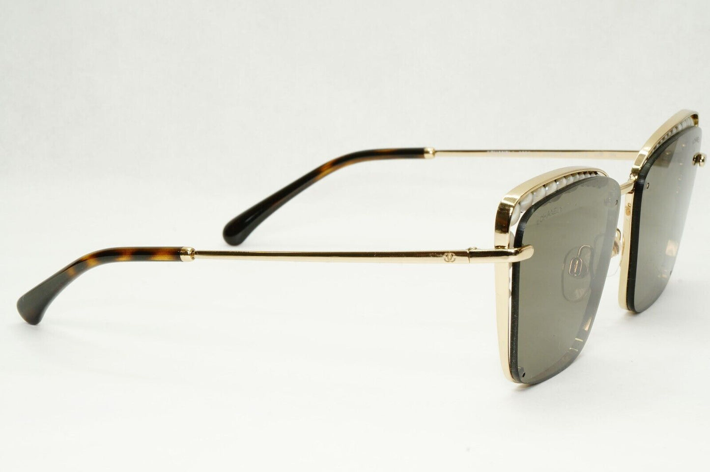 Chanel Sunglasses Gold Pearl Square Metal Pale Brown Green 4235-H C395/S7 041223