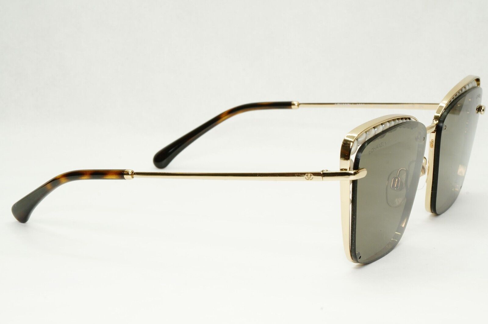 Chanel Sunglasses Gold Pearl Square Metal Pale Brown Green 4235-H C395/S7 041223