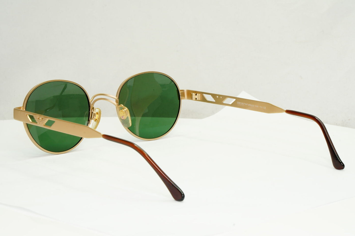 Emporio Armani Sunglasses 1997 Vintage Gold Round Green Eagle Metal 023-S 833 XL