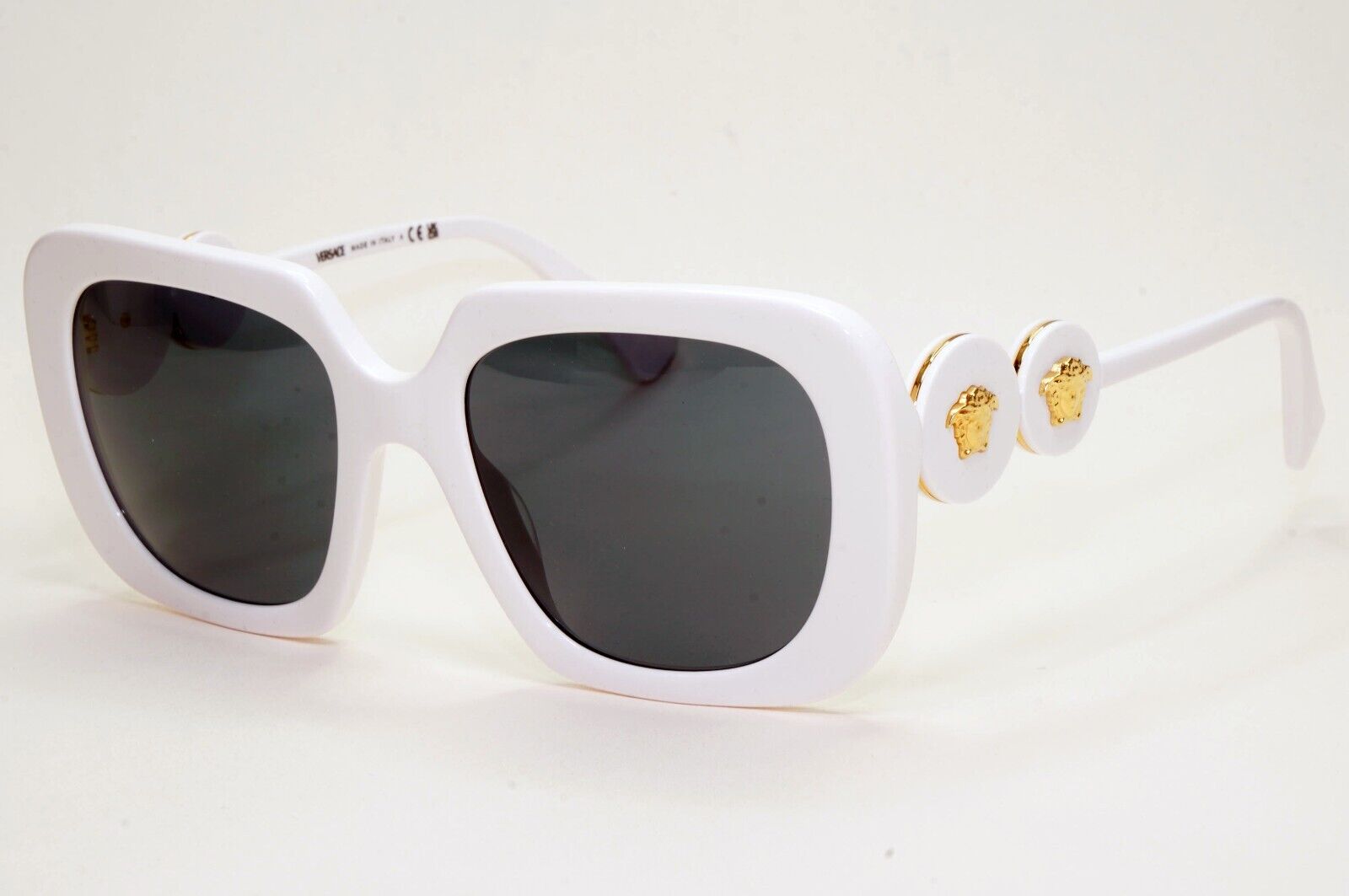 Versace Sunglasses White Gold Medusa Square Black Grey MOD VE 4434 314/87 54mm