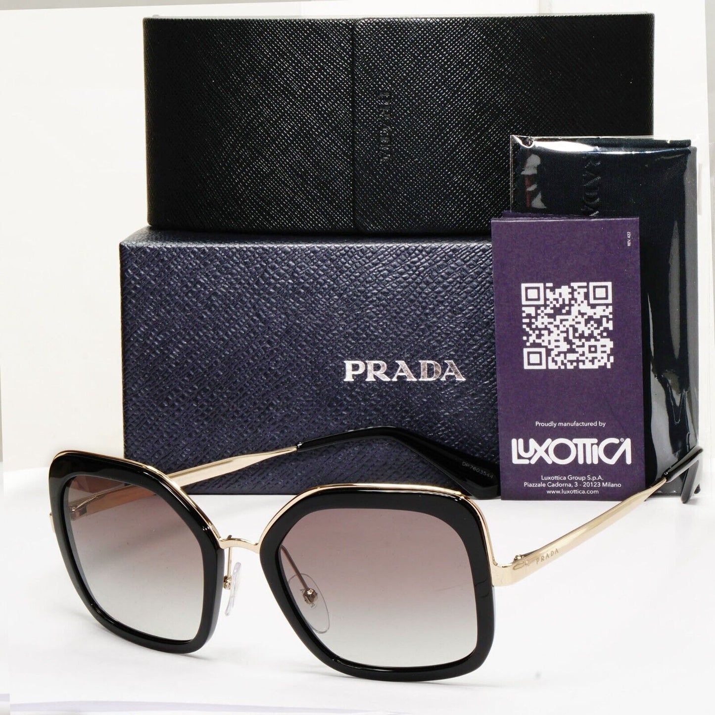 Prada Sunglasses Black Gold Square Grey Gradient PR57US SPR 57U 1AB-0A7 [a]
