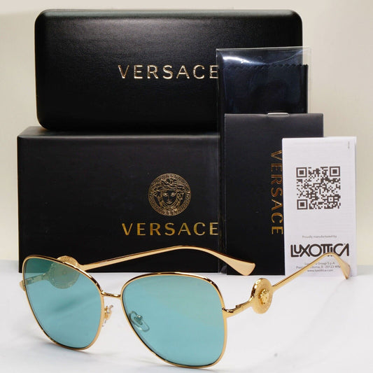Versace Sunglasses Gold Medusa Large Square Azure Green MOD VE 2256 1002/9C 60mm