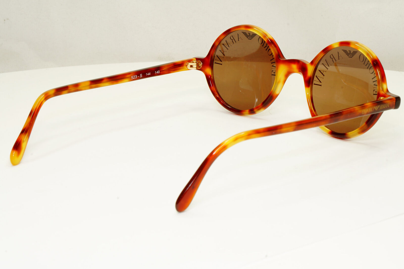 Emporio Armani 1997 Vintage Sunglasses Round Lens Logo Print Brown 523-S 144