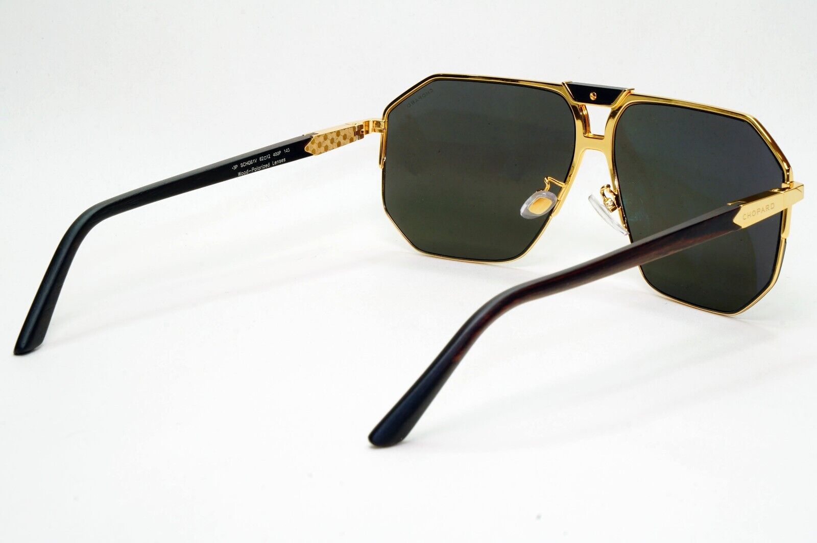 Chopard Sunglasses Gold Wood Polarised Pilot Navigator Grey SCH G61V 400P
