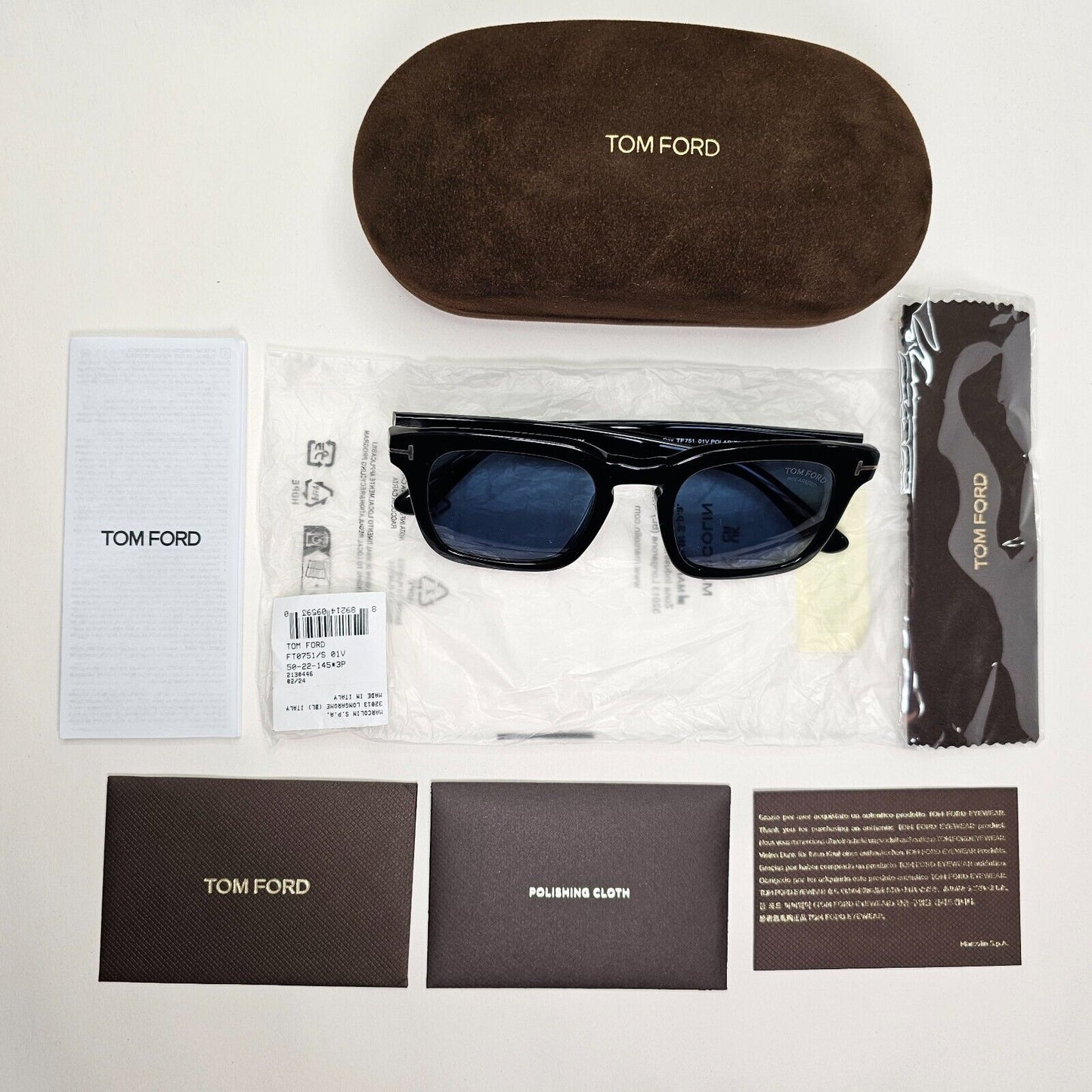 Tom Ford Sunglasses Dax Polarized Black Glossy Square Blue FT0751 TF 751 01V