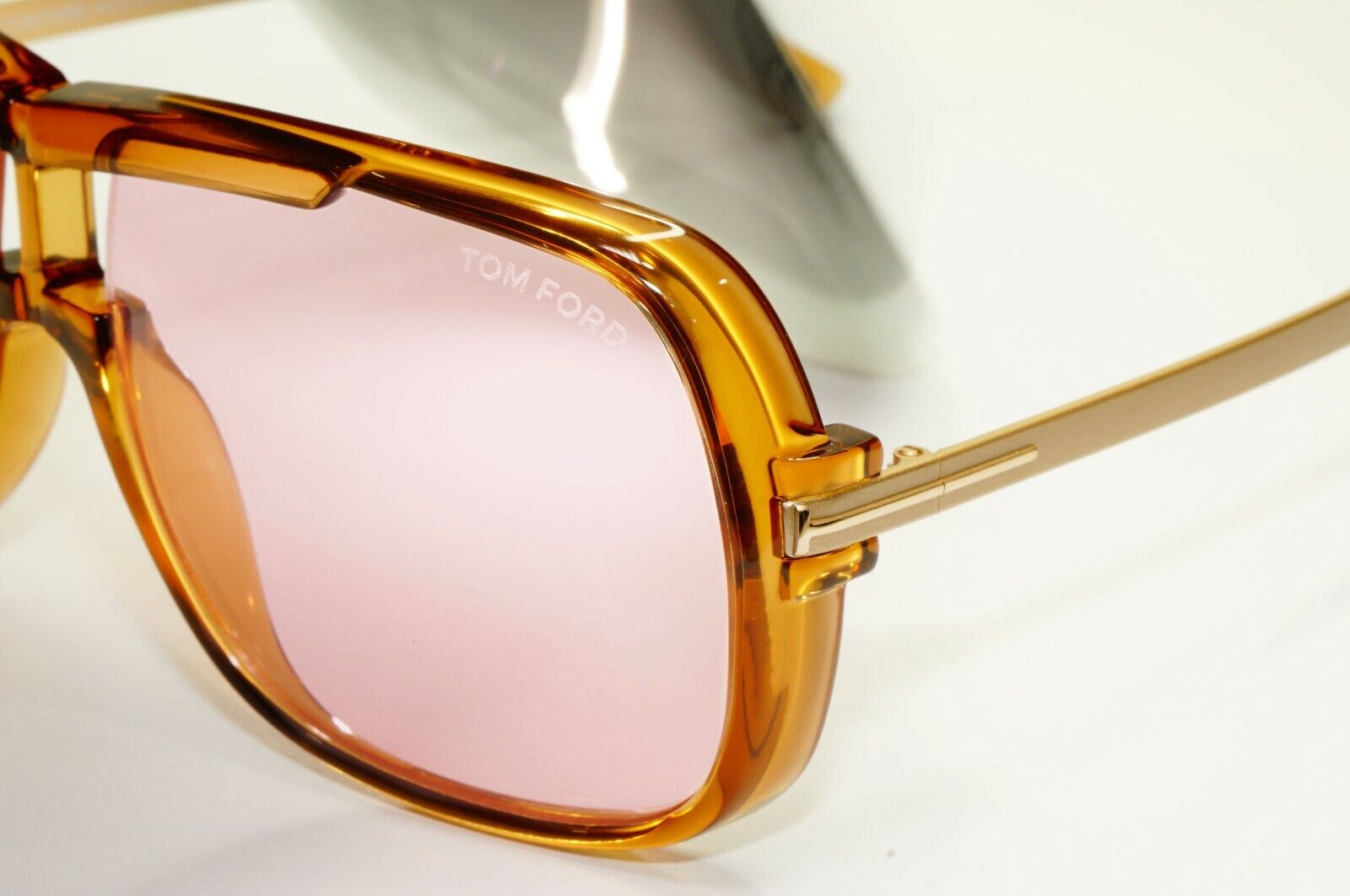 Tom Ford Pink Brown Sunglasses Gold Honey Square Mens Fashion Caine TF 800 45Y