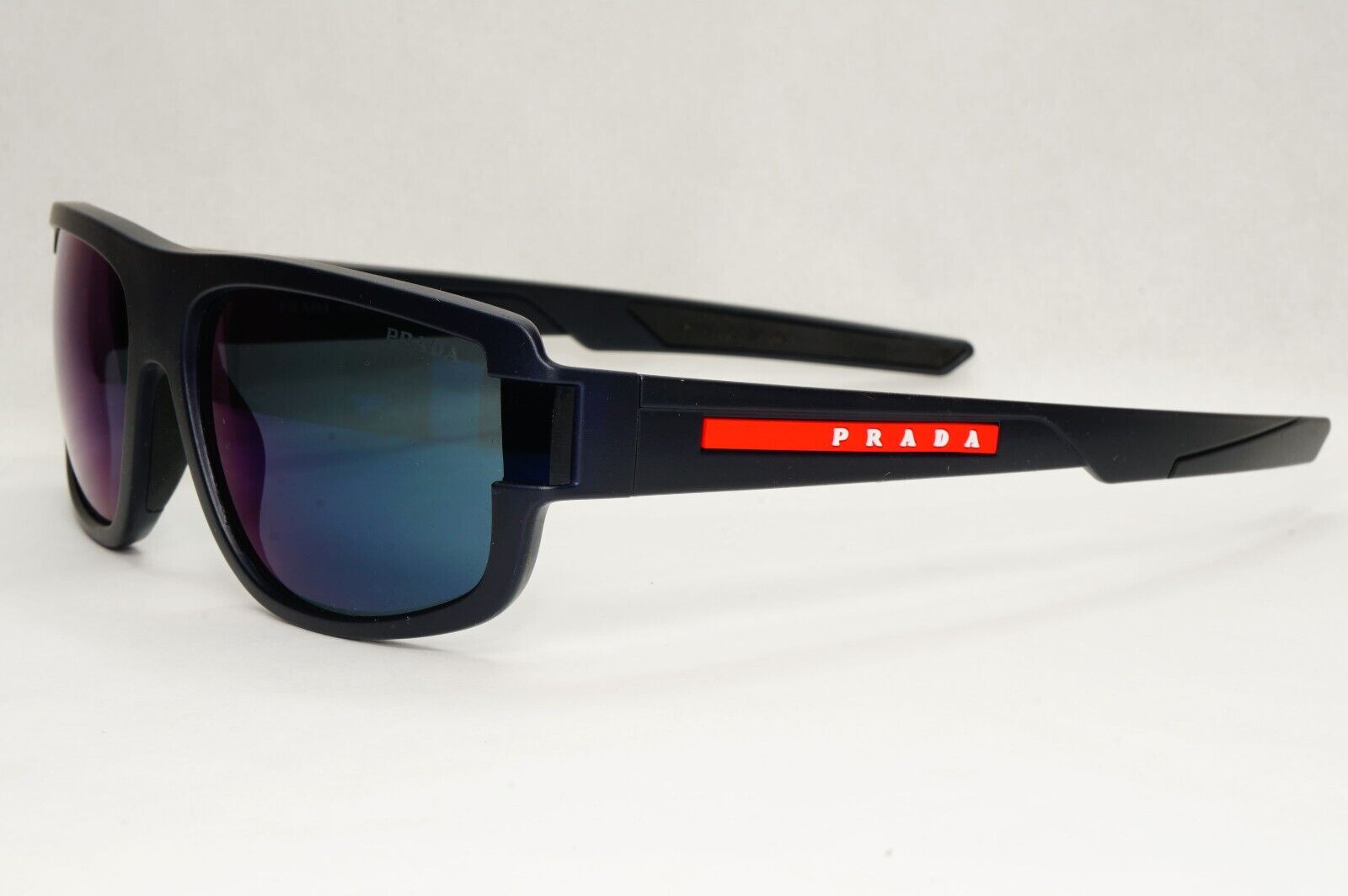 Prada Sunglasses Blue Mirror Rubber Wrap Square PS03WS SPS 03W UR7-01G